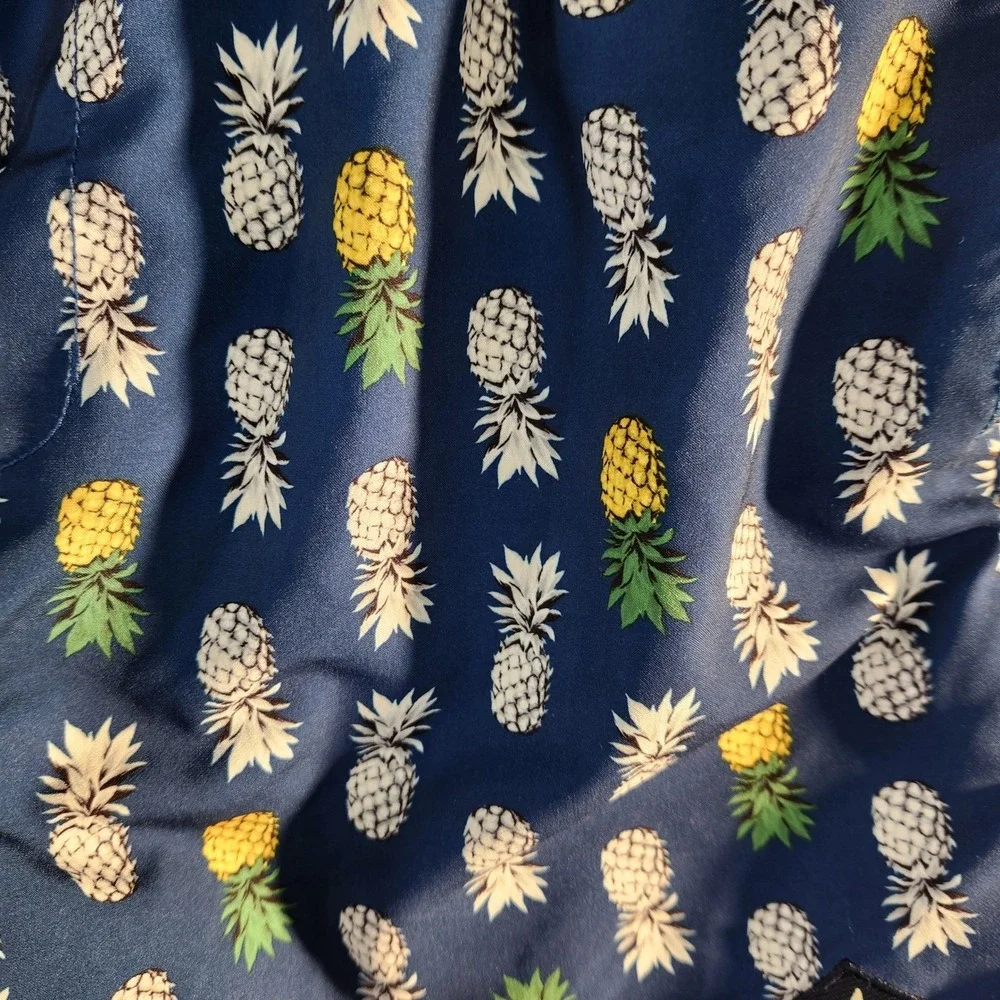 Sperry Mens Navy Pineapple Print Swim Trunk Shorts Sz L Elastic Waist Drawstring